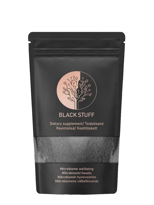 black stuff powder. for human digestion health. Improved gut health microbiome.
